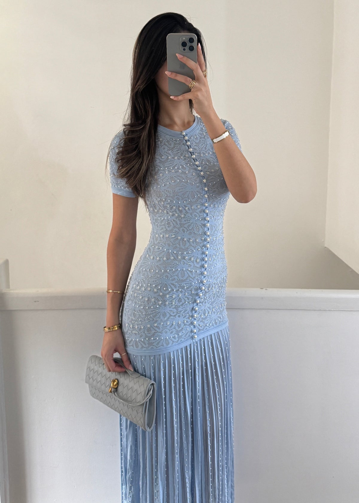 ÉCRU pearl dress- baby blue