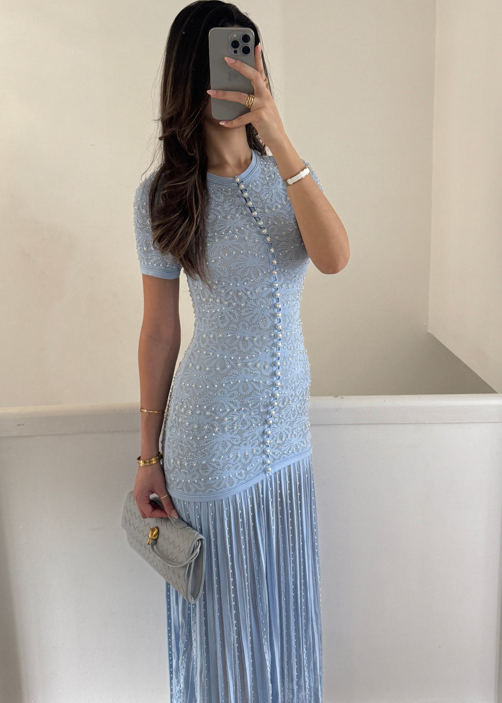 ÉCRU pearl dress- baby blue