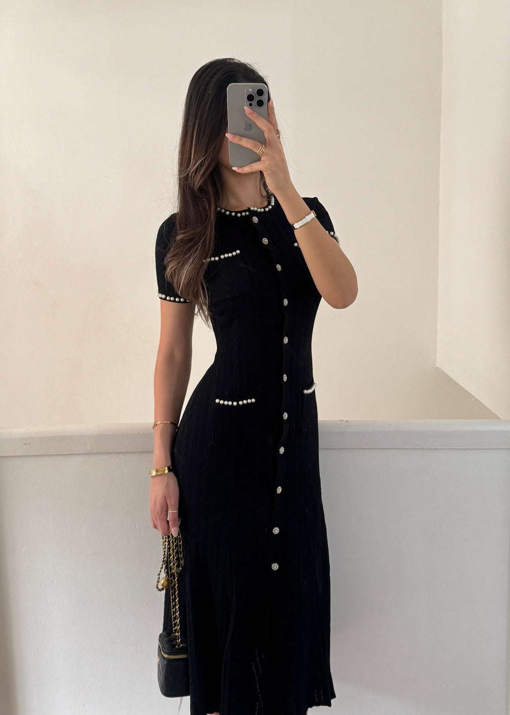 Damen Alyssa Midikleid aus Feinrippstrick Schwarz