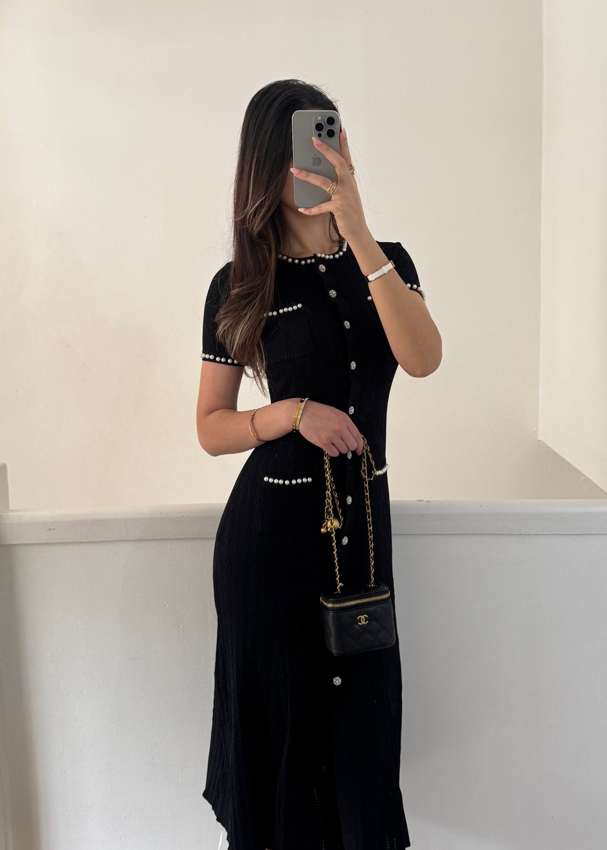 Damen Alyssa Midikleid aus Feinrippstrick Schwarz