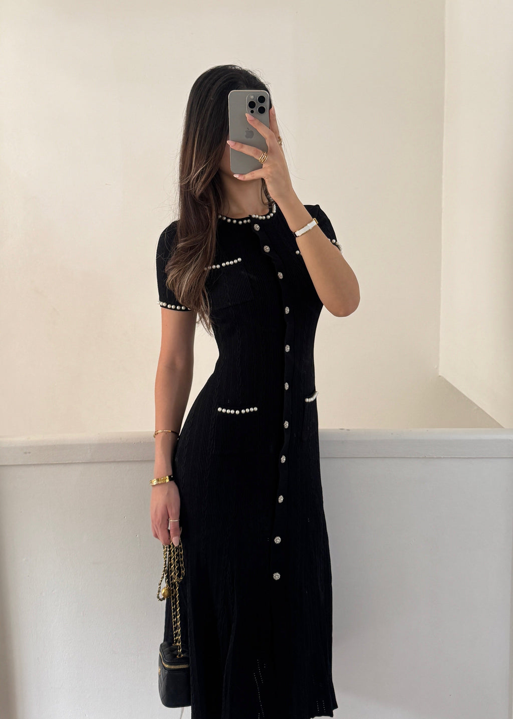 Damen Alyssa Midikleid aus Feinrippstrick Schwarz