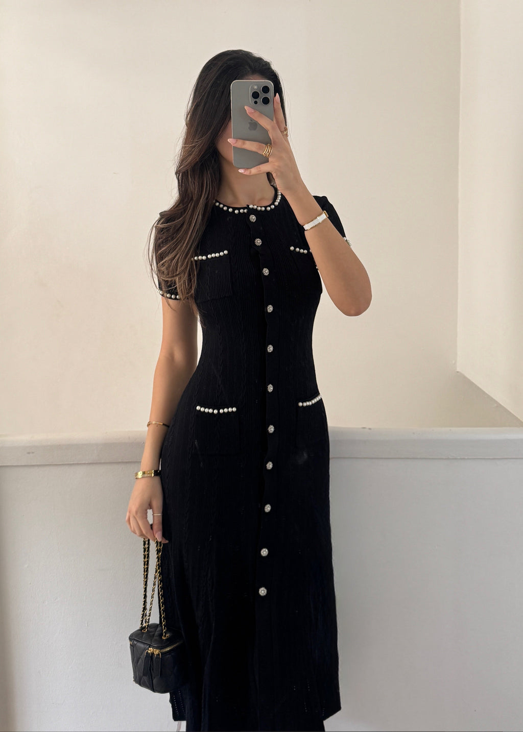 Damen Alyssa Midikleid aus Feinrippstrick Schwarz
