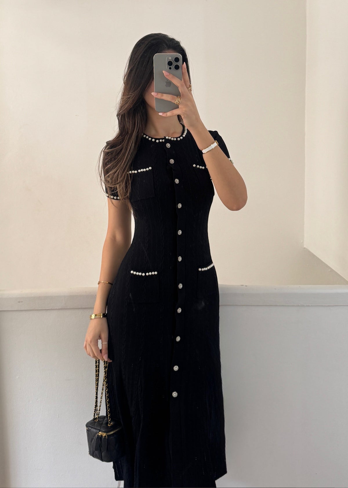 Damen Alyssa Midikleid aus Feinrippstrick Schwarz
