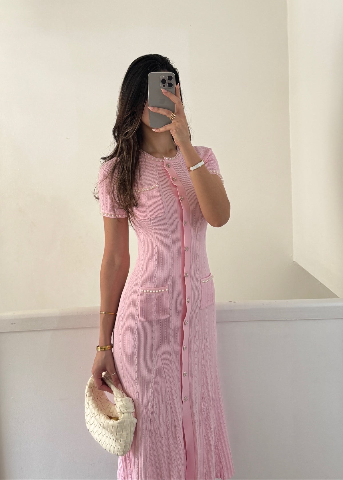Damen Midi-Kleid Alyssa Babyrosa Gerippt