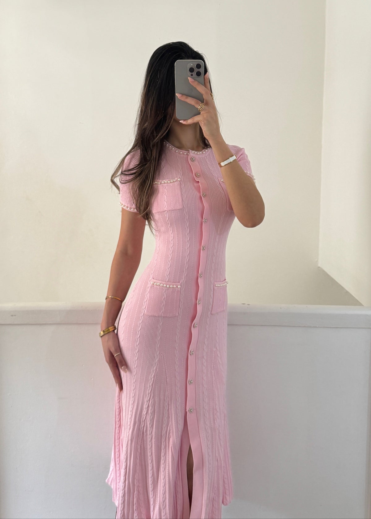 Damen Midi-Kleid Alyssa Babyrosa Gerippt