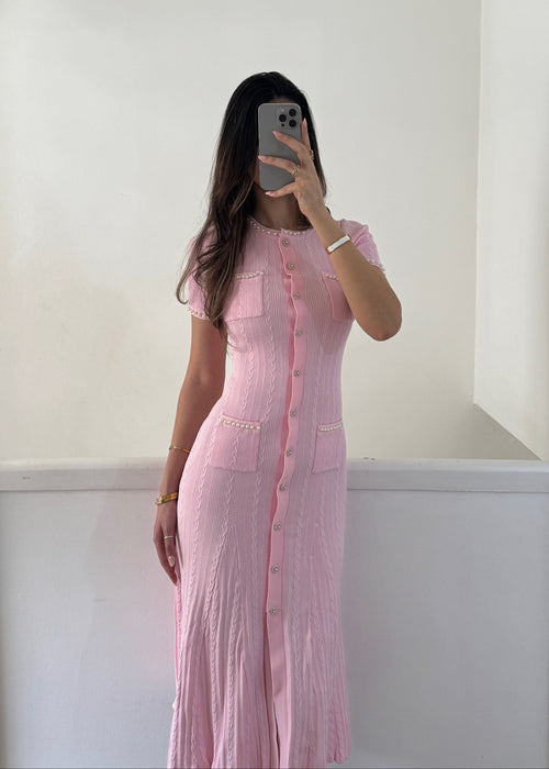 Damen Midi-Kleid Alyssa Babyrosa Gerippt