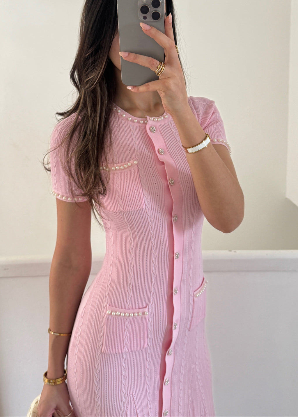 Damen Midi-Kleid Alyssa Babyrosa Gerippt